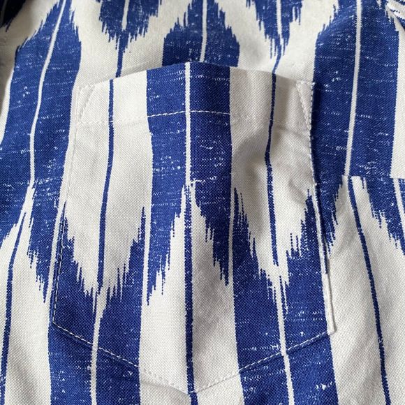 J Crew Factory Dress Shirt Womens XS Multicolor Blue White Geometric NWT Flaw - Picture 7 of 16